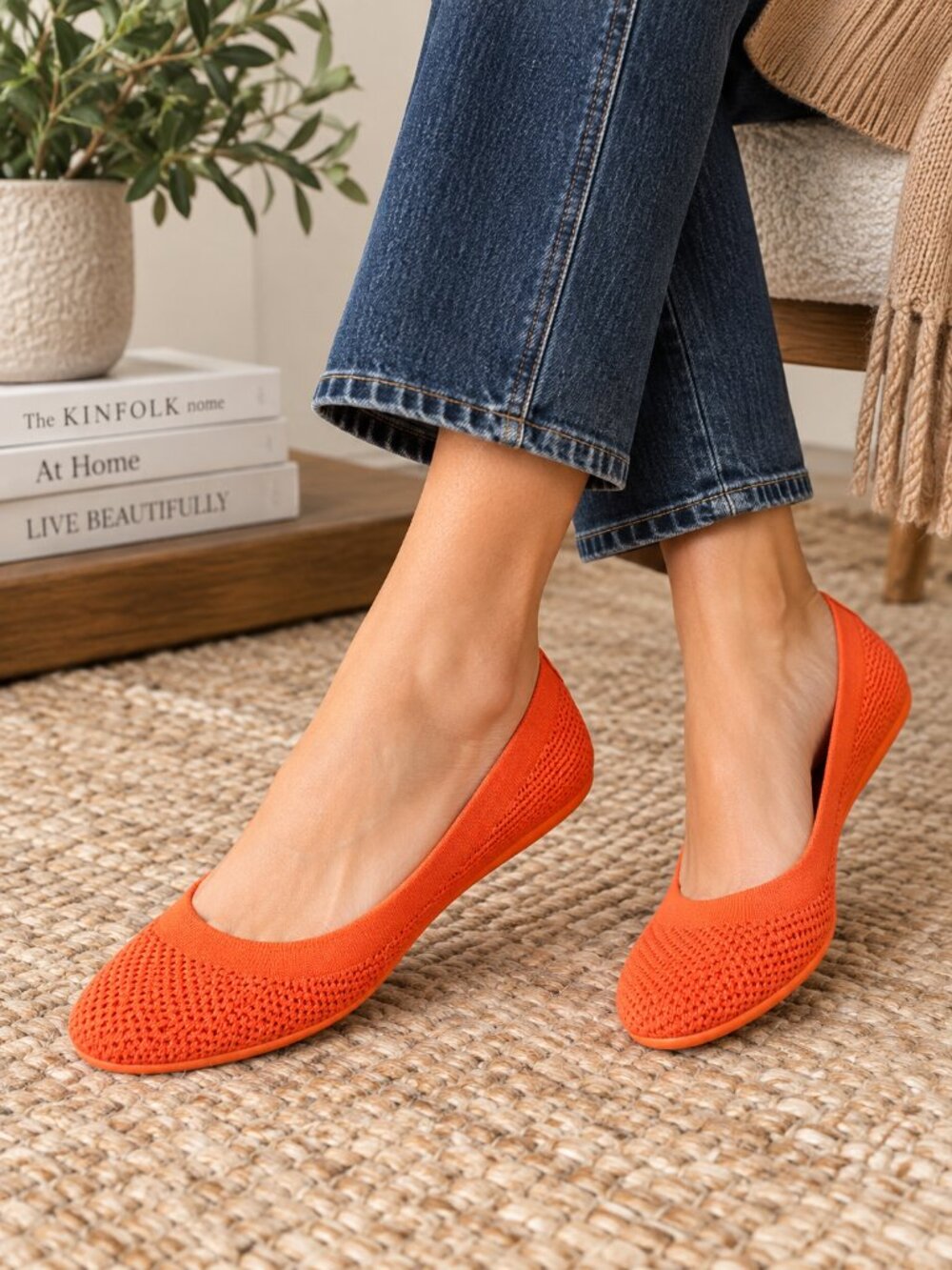 Allbirds Tree Breezers Orange Knit Ballet Flats Washable Shoes 8.5